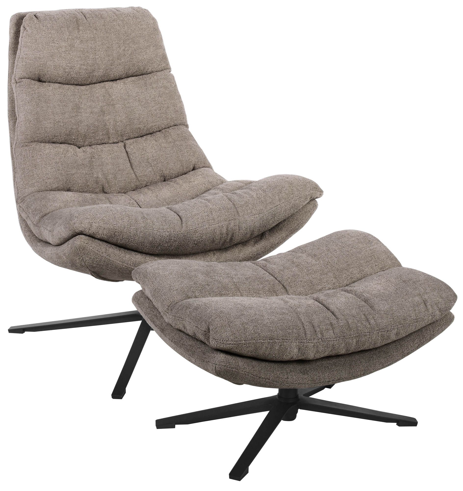 Relaxsessel mit Hocker Webstoff sandfarbig - 360 ° drehbar, mit Relaxfunktion - Duo Collection Pocatello