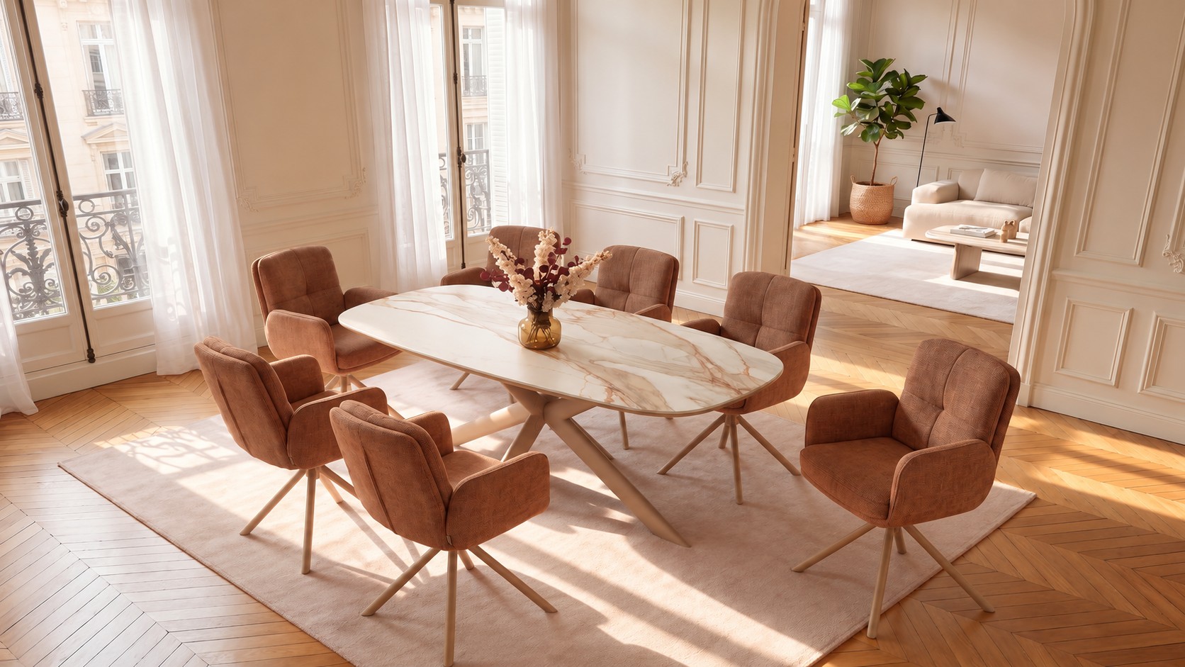 Keramik Esstisch - 200x100cm - weiss/terracotta/greige - Concept4You