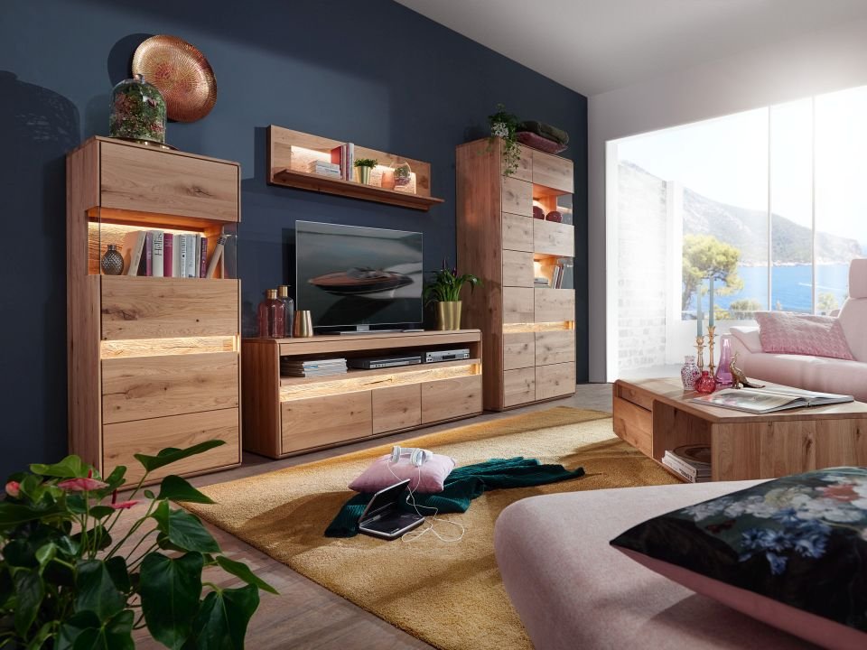 Wandboard II Emma - Wildeiche massiv - mit Ablage, inkl. LED Beleuchtung warmweiß, mit Schalter und Zuleitung