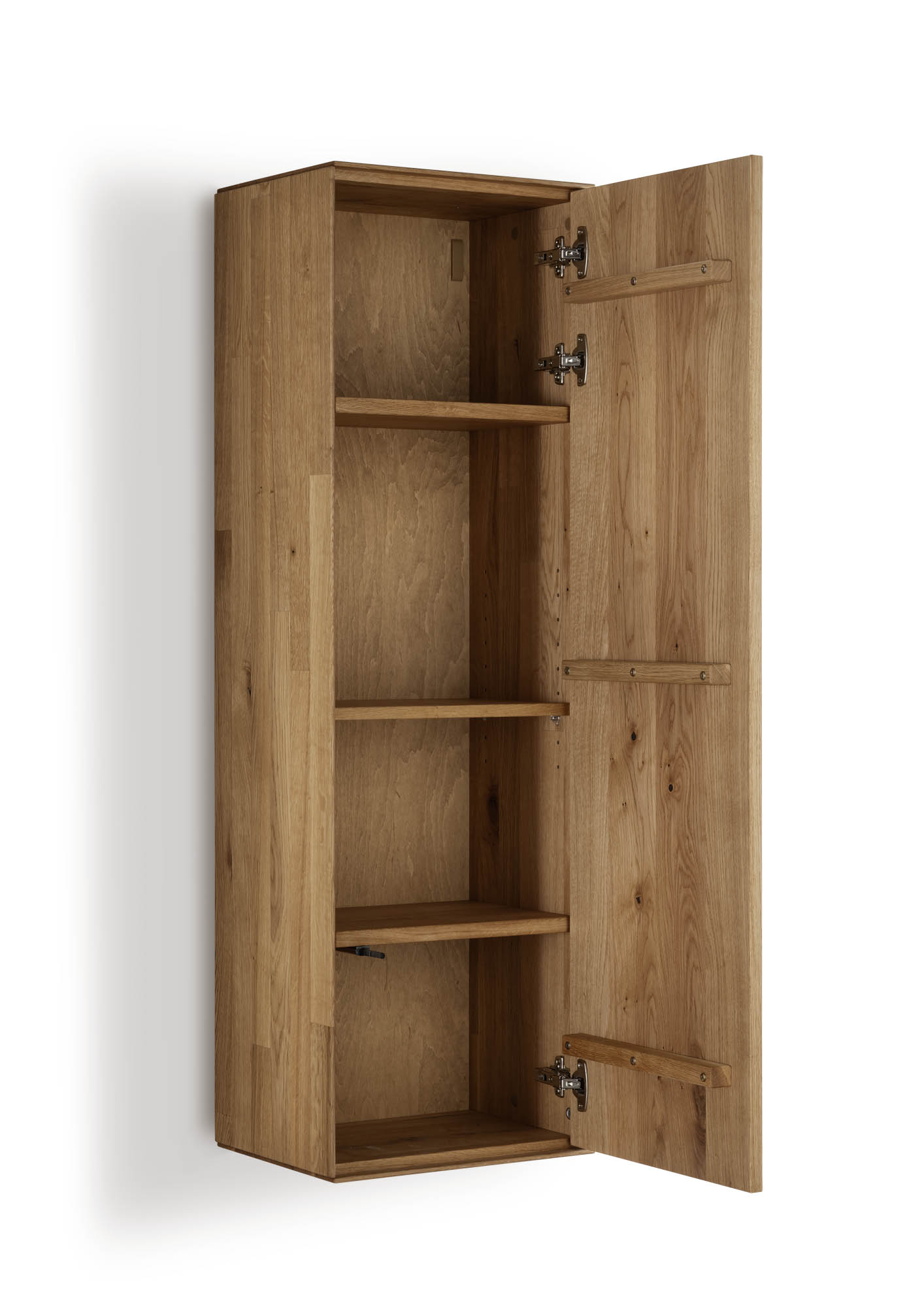 Hängevitrine I Sola Wildeiche - Holztür mit 3 Fachböden höhenverstellbar, B/H/T ca. 40 x 125 x 30 cm