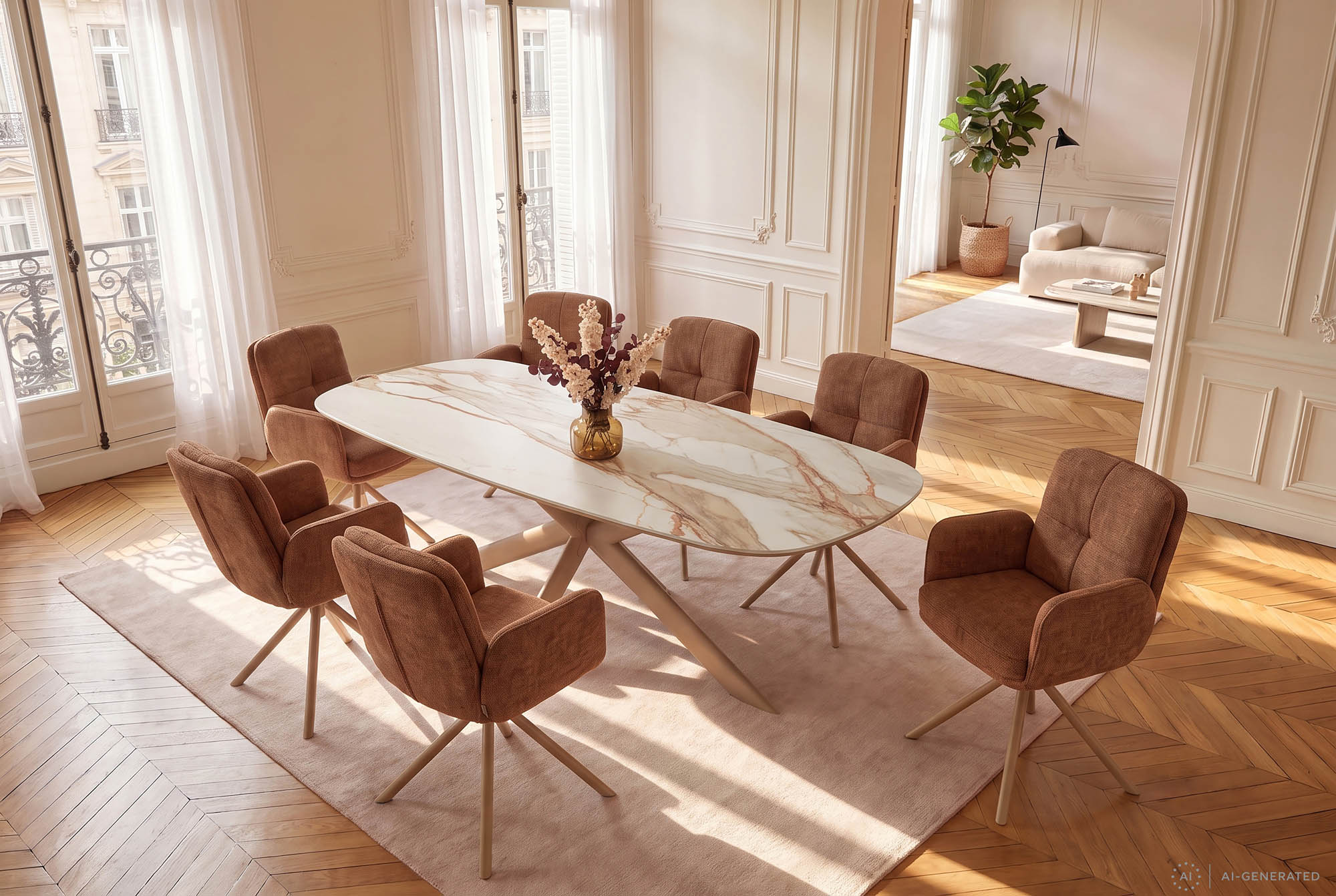 Keramik Esstisch - 240x110cm - weiss/terracotta/greige - Concept4You