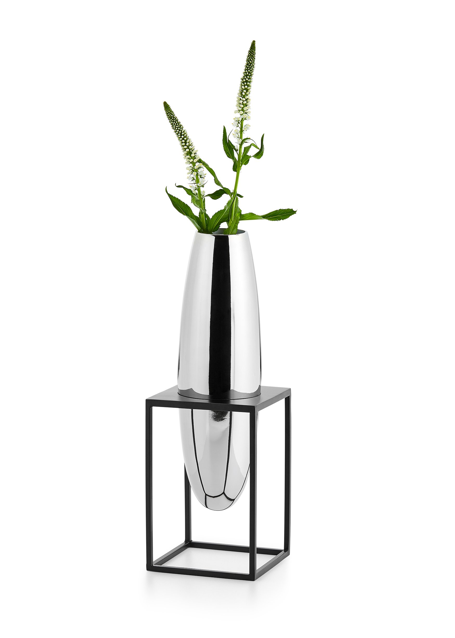"Solero" Vase im Ständer, S - Nickel, hochglanzpoliert, Stahl, pulverbeschichtet