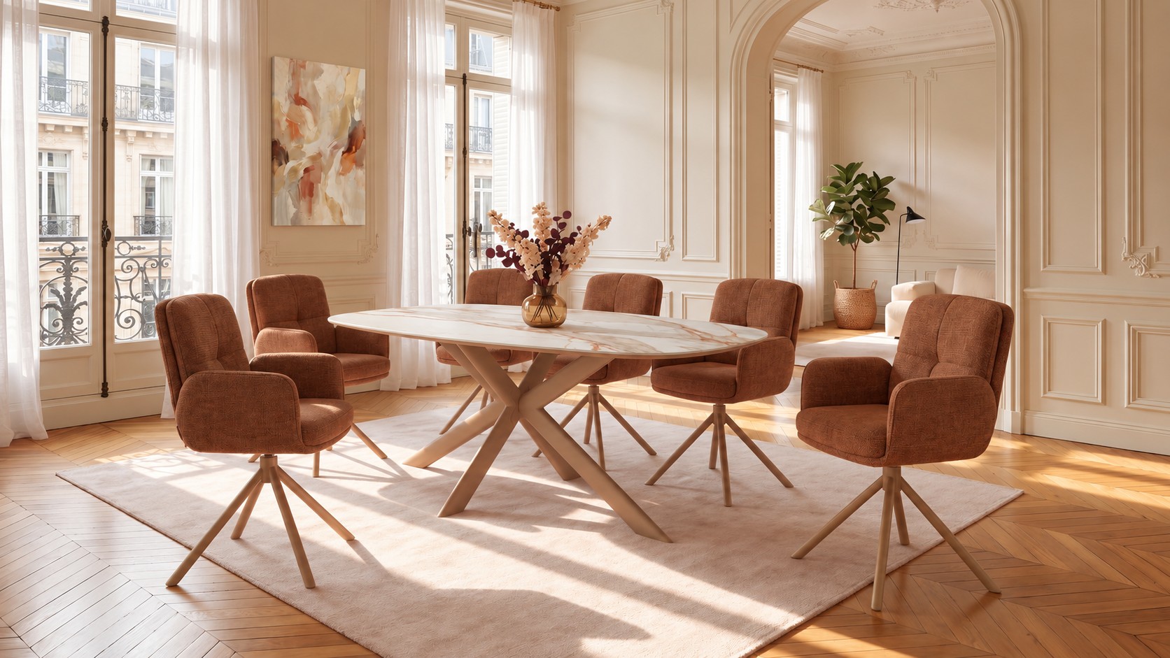 Keramik Esstisch - 200x100cm - weiss/terracotta/greige - Concept4You