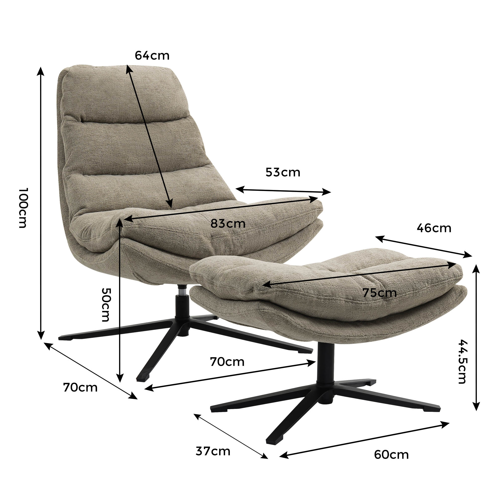 Relaxsessel mit Hocker Webstoff sandfarbig - 360 ° drehbar, mit Relaxfunktion - Duo Collection Pocatello