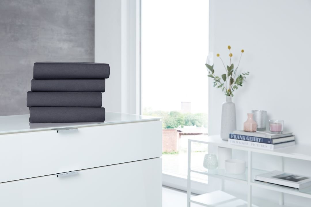 Hahn Haustextilien Elastan-Jersey-Spannbettuch für Topper anthrazit 100 x 200 cm