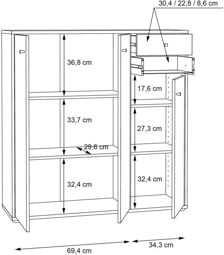 Forte Kommode Tempra 2 Old Wood Vintage 108,8 x 85,5 cm
