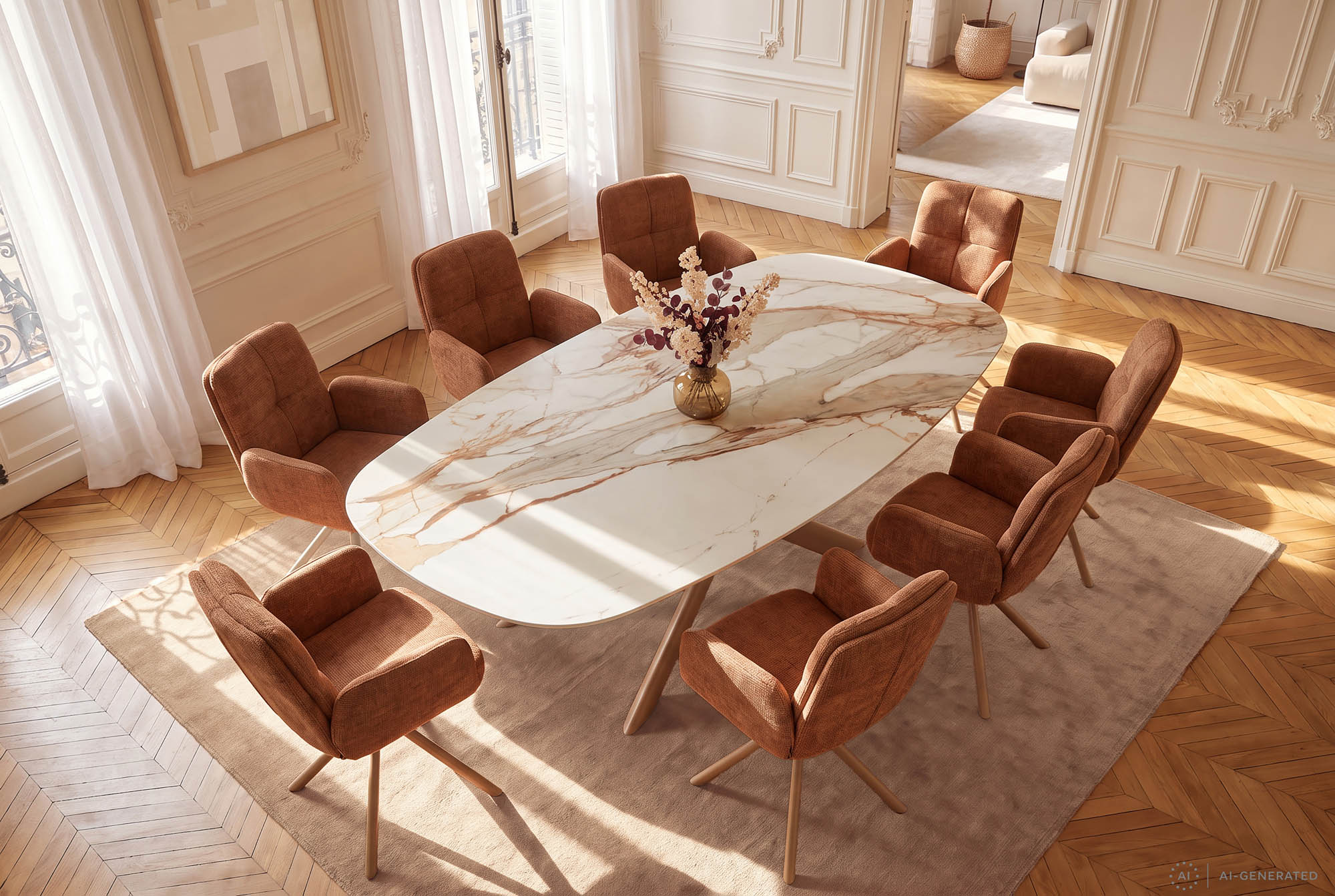 Keramik Esstisch - 240x110cm - weiss/terracotta/greige - Concept4You