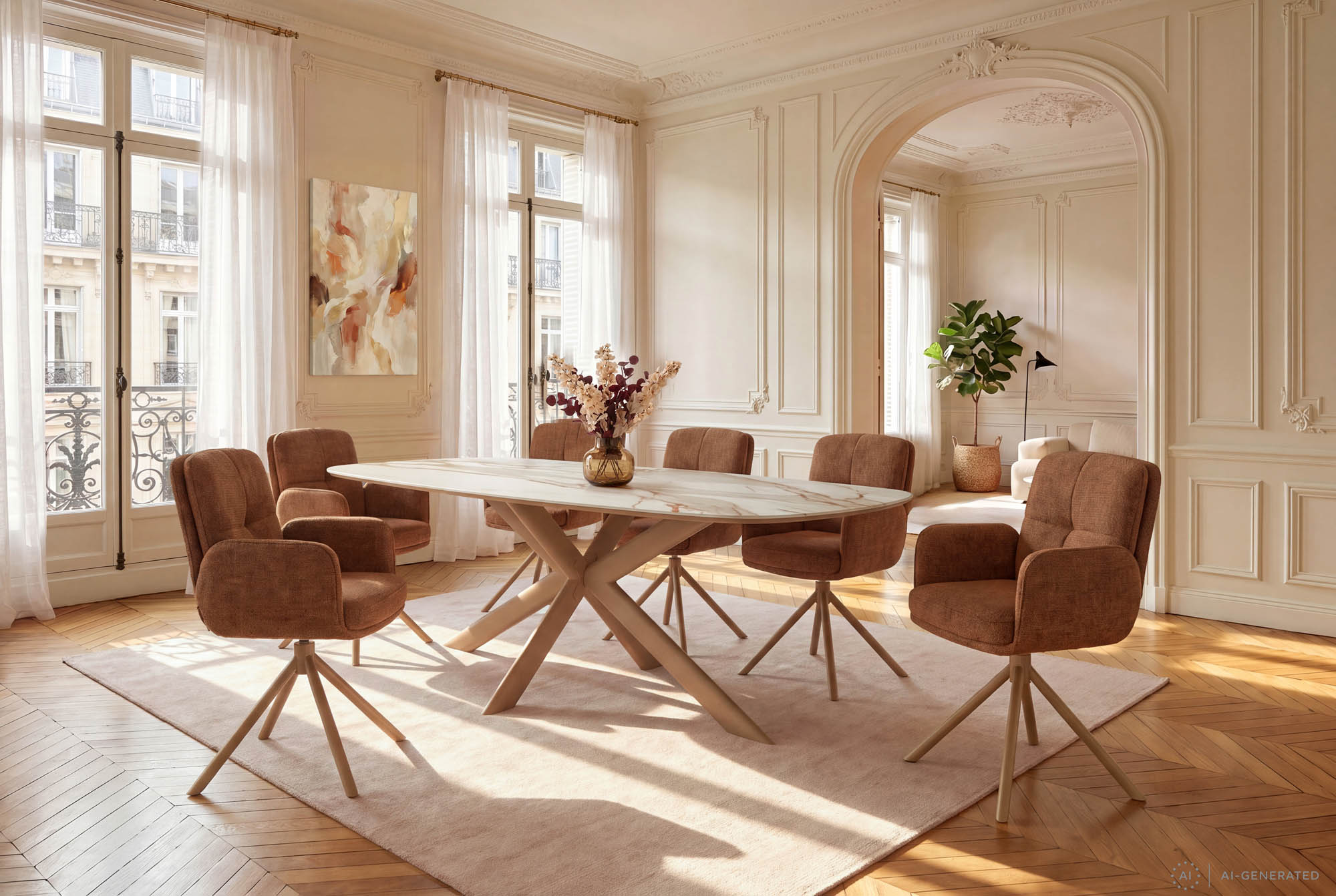 Keramik Esstisch - 240x110cm - weiss/terracotta/greige - Concept4You