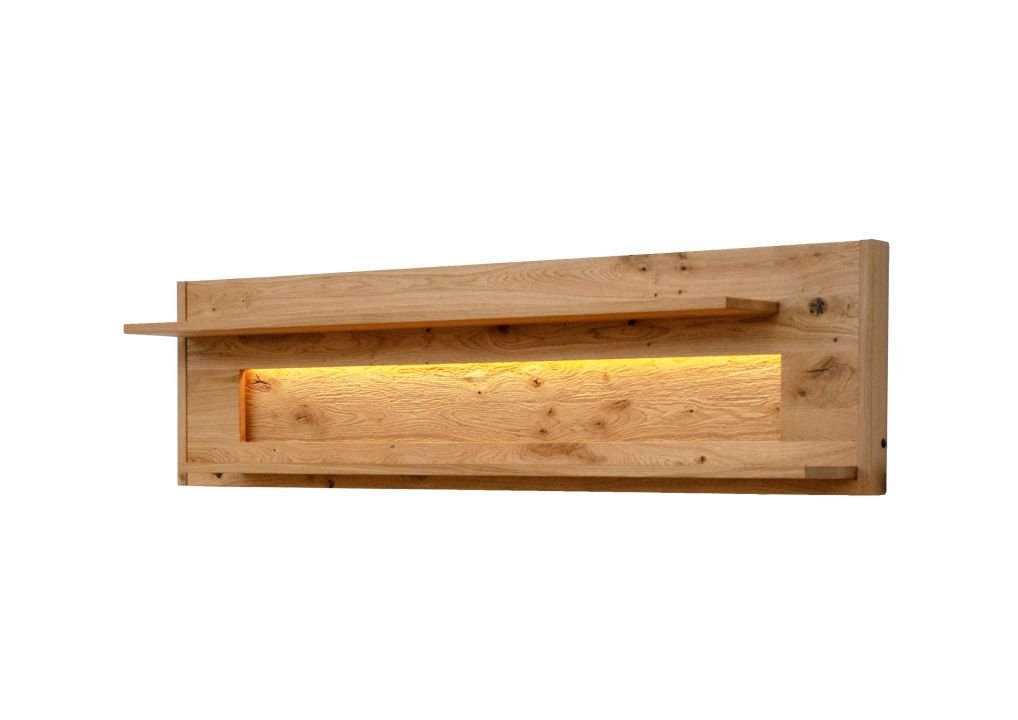 Wandboard II Emma - Wildeiche massiv - mit Ablage, inkl. LED Beleuchtung warmweiß, mit Schalter und Zuleitung