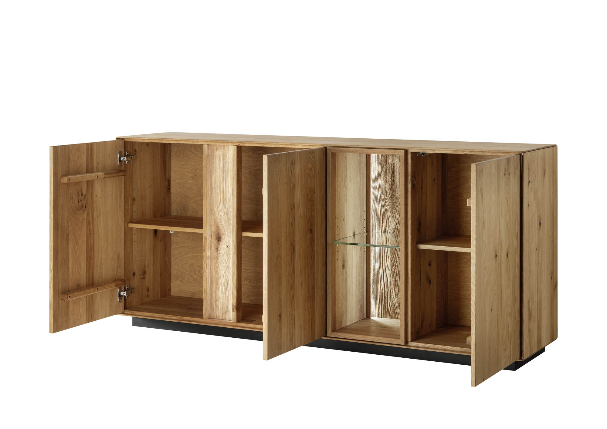 Sideboard I Sola Wildeiche - inkl. LED Beleuchtung, Rückwand der Griffleiste und sichtbare Rückwände sandgestrahlt