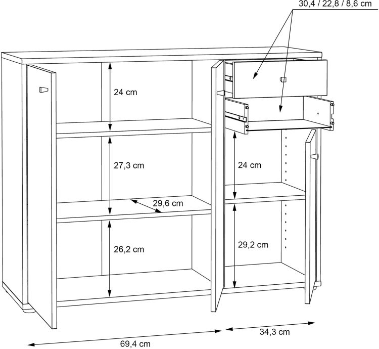 Forte Kommode Tempra 2 Sonoma Eiche NB 108,8 x 85,5 cm